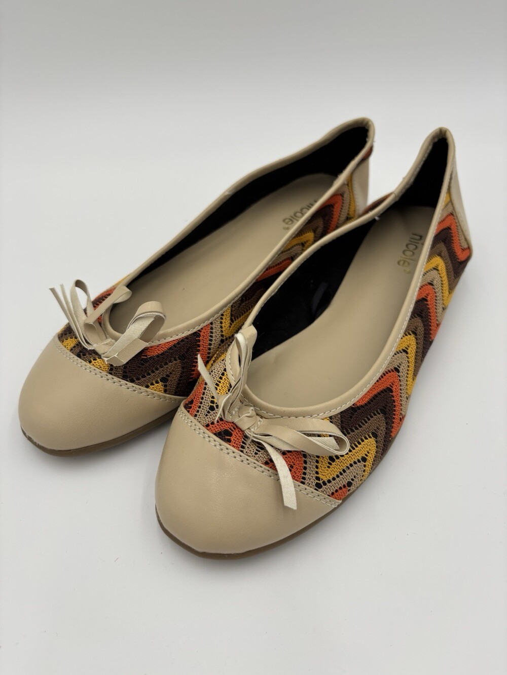 Nicole Women's Beige Tan Orange Brown Yellow Chevron Knit Ballet Flats Shoes